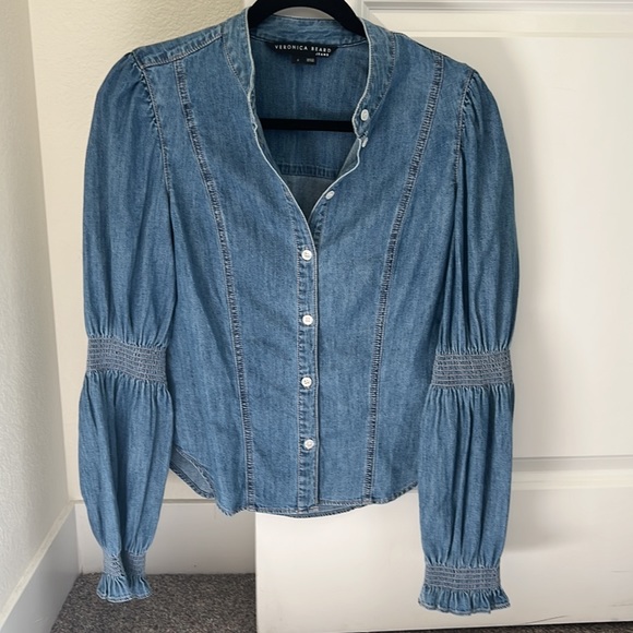 NWOT Veronica Beard Puff Sleeve Denim Top - 2 - Picture 8 of 10